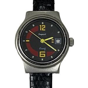 Vintage Women's BELAIR Seapearl Quartz Date Watch w/ Spiedel Black Leather Band